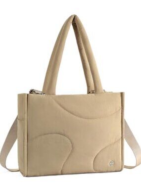 Quilted Puffer Tote Bag for Women – Lightweight Nylon Laptop Handbag with